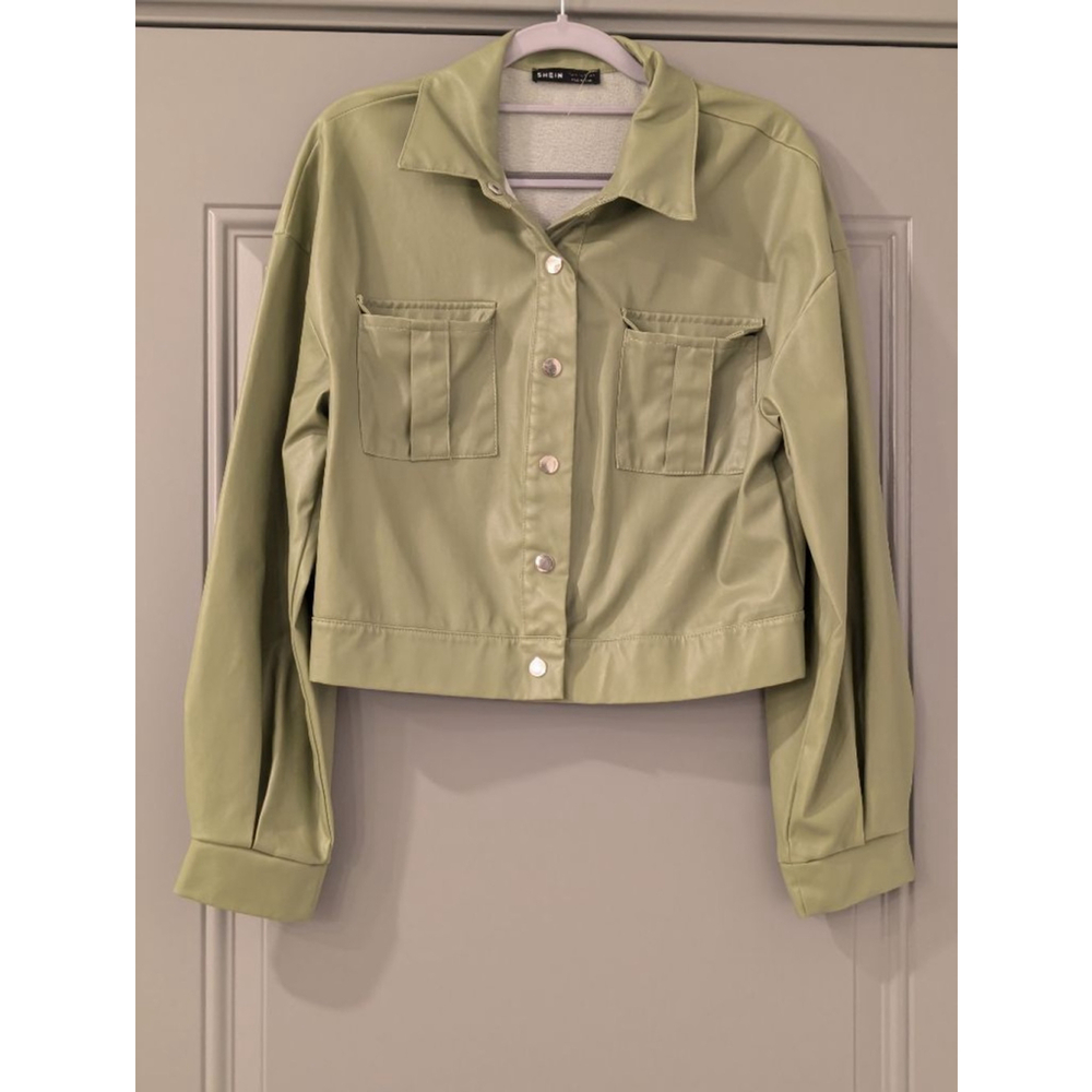 Women's SHEIN Green Faux Leather Cropped Jacket M